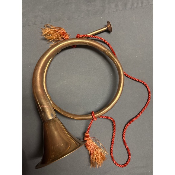 Vintage Brass Fox Hunt Horn Decorative Bugle with Red Tassel Cord Made in India - Picture 3 of 7